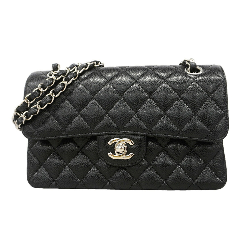 Chanel Matelassé Shoulder Bag, Double Flap, Chain, Caviar Leather, Black, Wom...